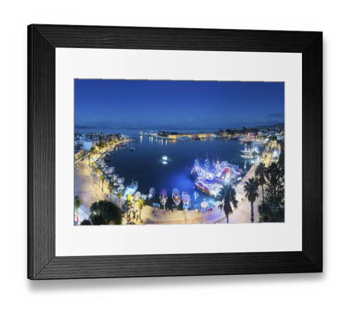 Framed Print : Aerial view, night view, Mandraki harbor