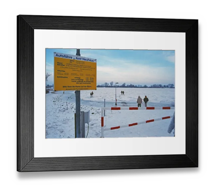Framed Print : People walk across ice rink, ferry dock Framed Print : People walk across ice rink, ferry dock