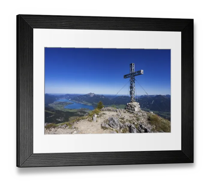 Framed Print : Summit cross on Rettenkogel with Wolfgangsee
