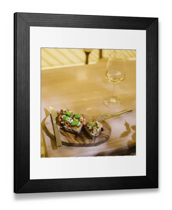 Framed Print : Food, Glass of wine and bruschetta with pesto sauce Framed Print : Food, Glass of wine and bruschetta with pesto sauce