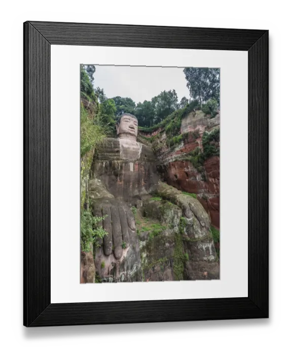 Framed Print : Leshan, China - July 2019 : The close up of the head and torso of the Giant Leshan Buddha