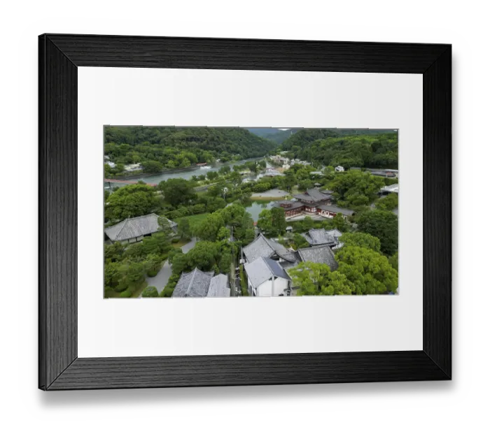 Framed Print : Temple complex in a Japanese village photographed with a drone Framed Print : Temple complex in a Japanese village photographed with a drone