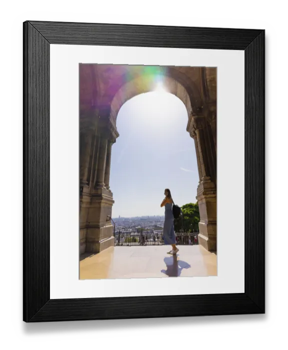 Framed Print : Young woman at the entrance of Sacre Coeur basilica in Paris Framed Print : Young woman at the entrance of Sacre Coeur basilica in Paris