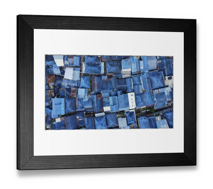 Framed Print : The blue village in Indonesia, photograped with a drone