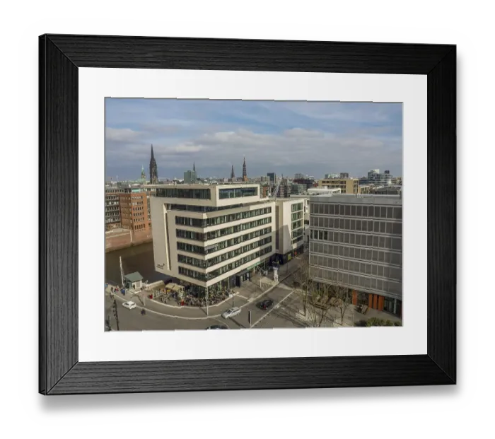 Framed Print : Modern city architecture with office buildings under clear skies Framed Print : Modern city architecture with office buildings under clear skies