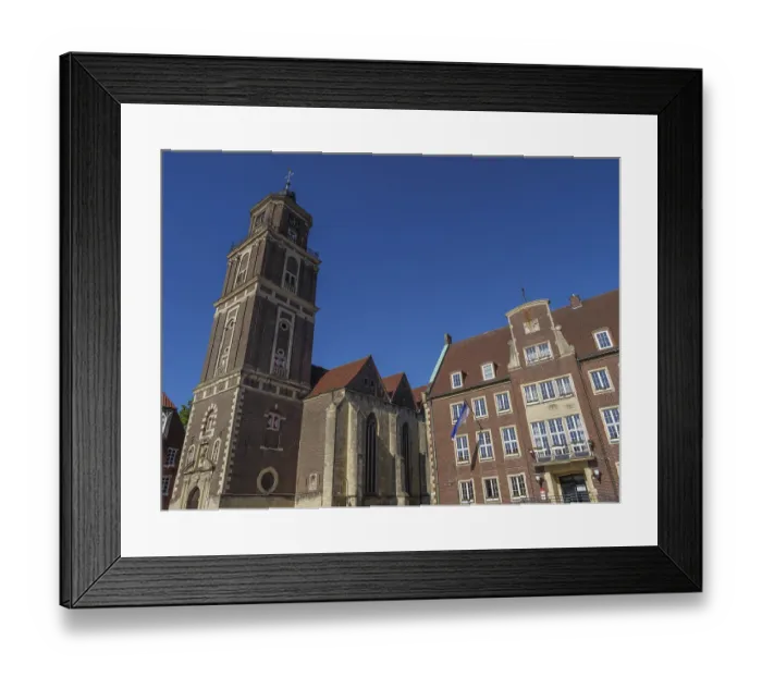 Framed Print : Church tower and historic building in classic architectural style Framed Print : Church tower and historic building in classic architectural style