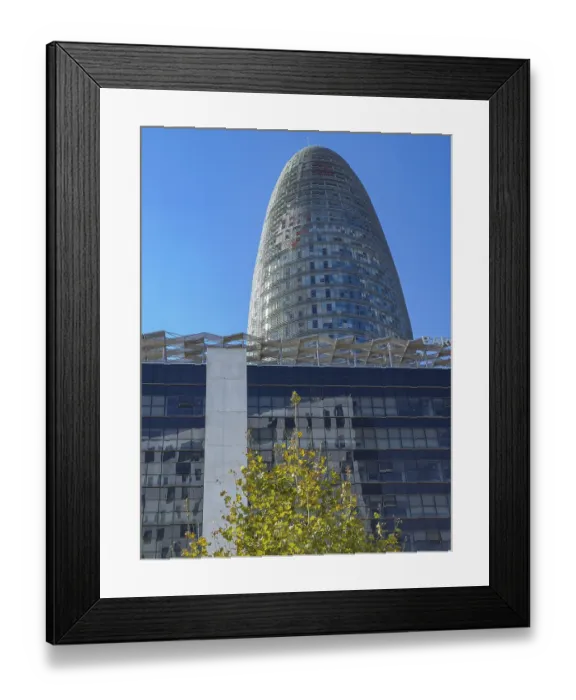 Framed Print : Modern, egg-shaped high-rise building with reflecting glass facade in the city