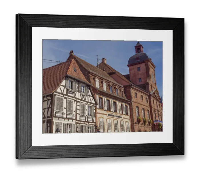 Framed Print : Half-timbered houses next to a large Framed Print : Half-timbered houses next to a large