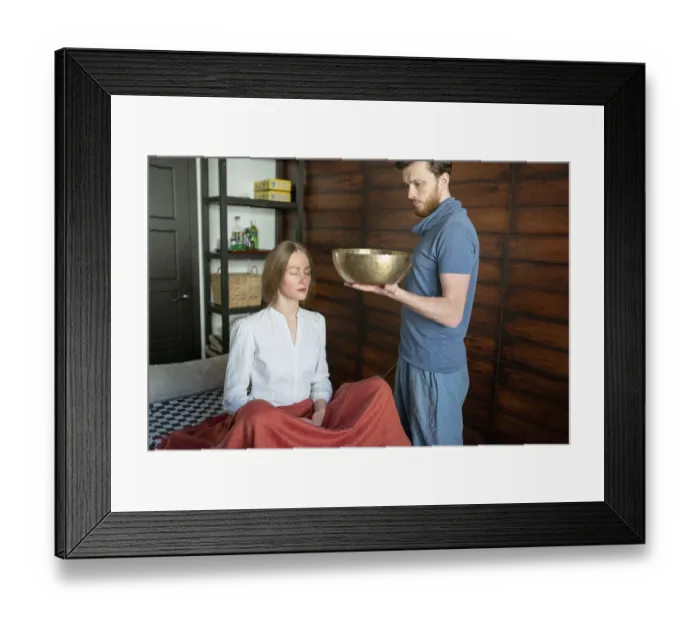 Framed Print : Tibetan singing bowl in sound therapy