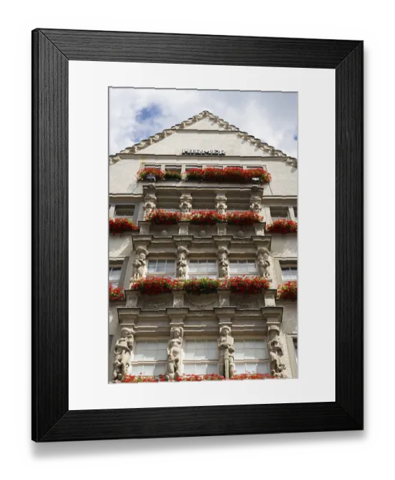 Framed Print : MUNICH, GERMANY - JULY 14, 2025: Hirmer-Haus Building on Summer Sunny Day