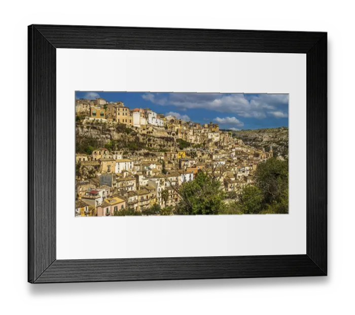Framed Print : Panorama, mixture of houses, Baroque city of Ragusa