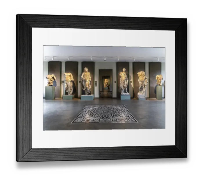 Framed Print : Entrance hall with sculptures and mosaic floors
