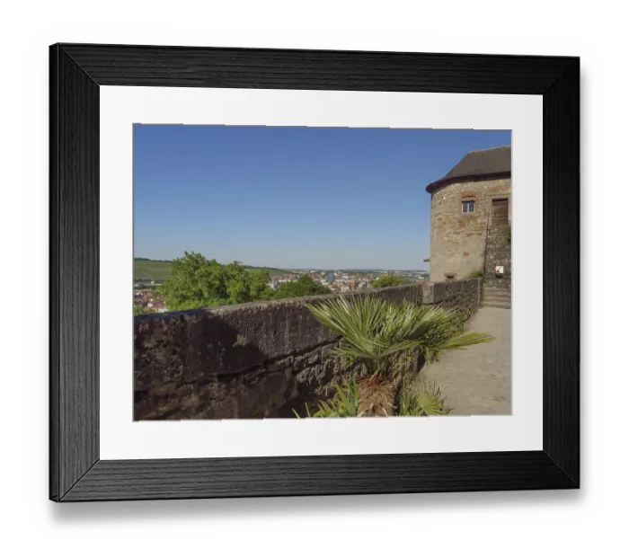 Framed Print : View from a fortress wall over an urban landscape with palm trees in the foreground Framed Print : View from a fortress wall over an urban landscape with palm trees in the foreground
