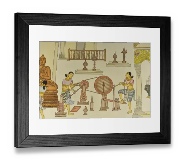 Framed Print : Wall painting shows craftsmen working in a traditional workshop with tools