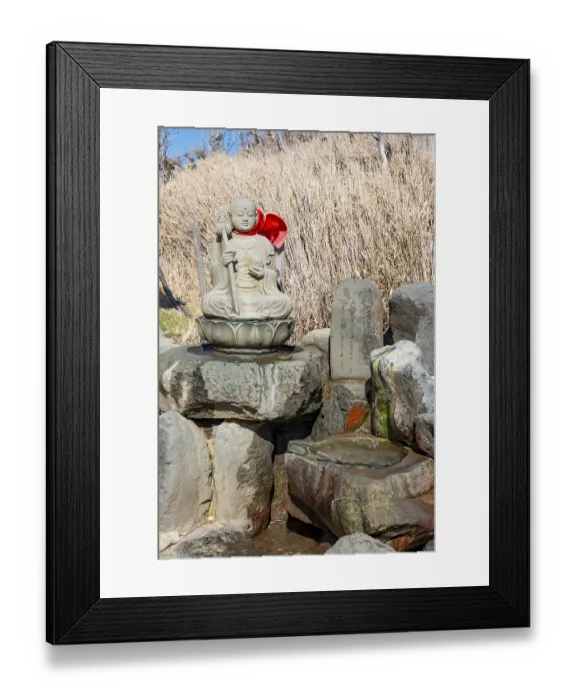 Framed Print : Warm spring water and Buddha statue