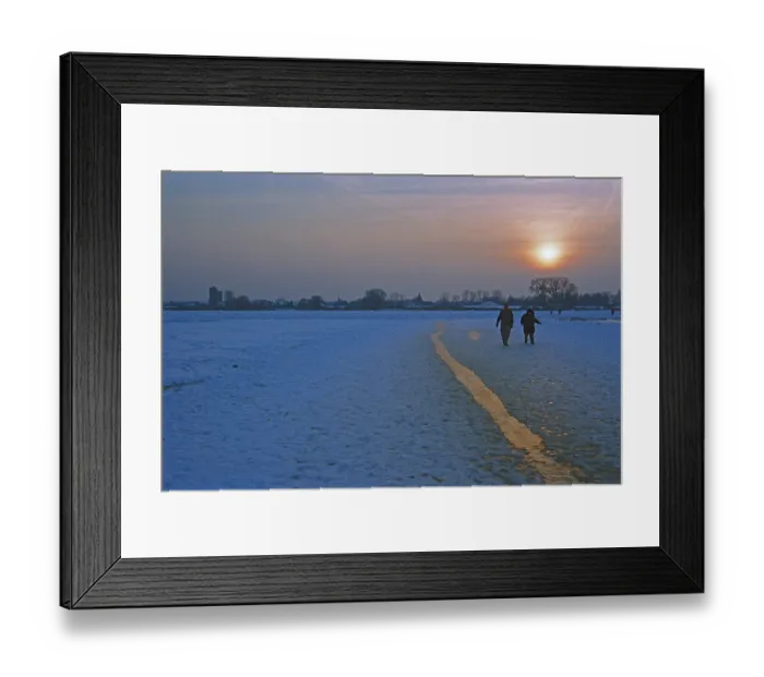 Framed Print : People walk across ice rink, sunset Framed Print : People walk across ice rink, sunset