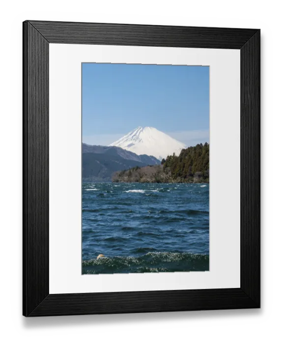 Framed Print : View of Lake Ashi with Mount Fuji volcano