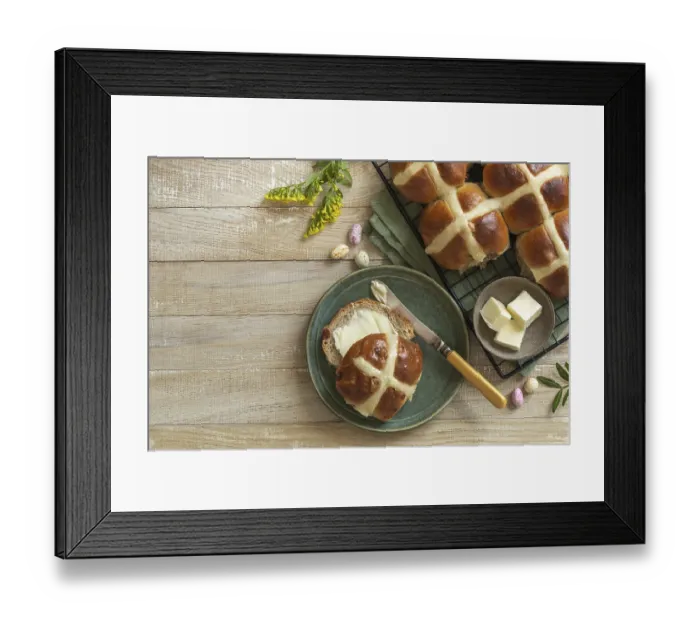 Framed Print : Food, Traditional Easter hot cross buns Framed Print : Food, Traditional Easter hot cross buns