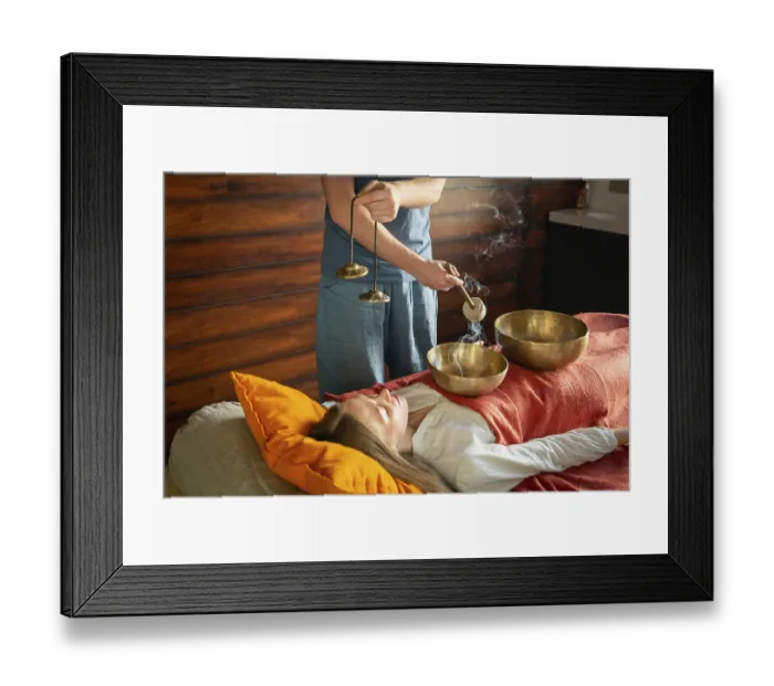 Framed Print : Tibetan singing bowl in sound therapy Framed Print : Tibetan singing bowl in sound therapy