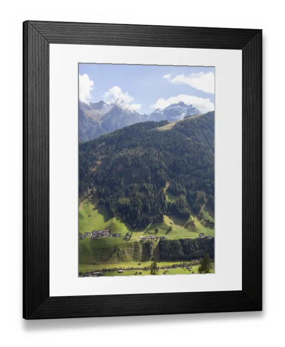 Framed Print : Alm with forest and mountains, Neustift im Stubai Valley