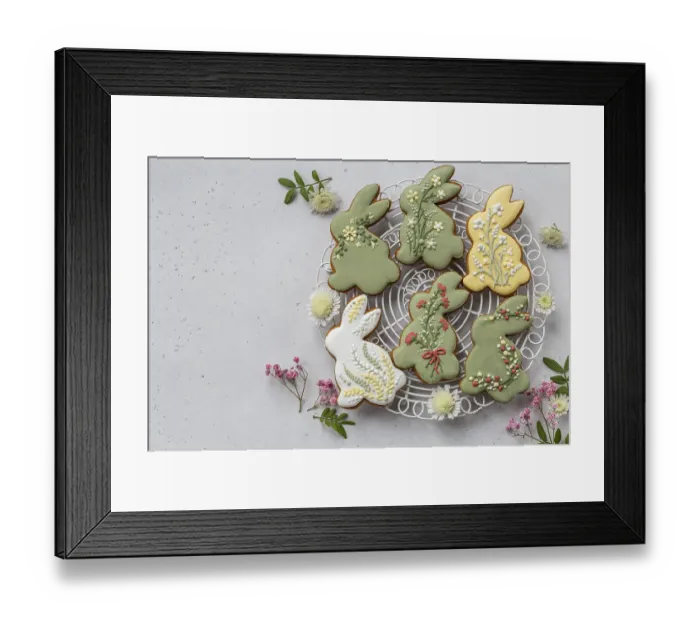 Framed Print : Food, Sweet and tasty bunny icing cookies for Easter Framed Print : Food, Sweet and tasty bunny icing cookies for Easter