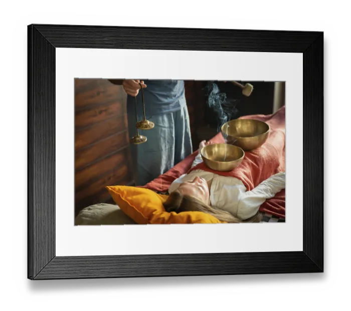 Framed Print : Tibetan singing bowl in sound therapy Framed Print : Tibetan singing bowl in sound therapy