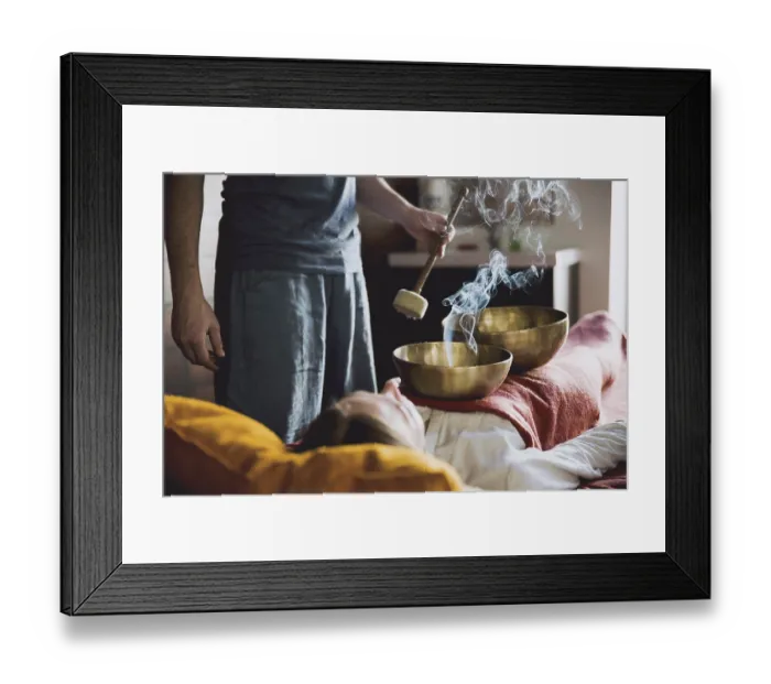 Framed Print : Tibetan singing bowl in sound therapy