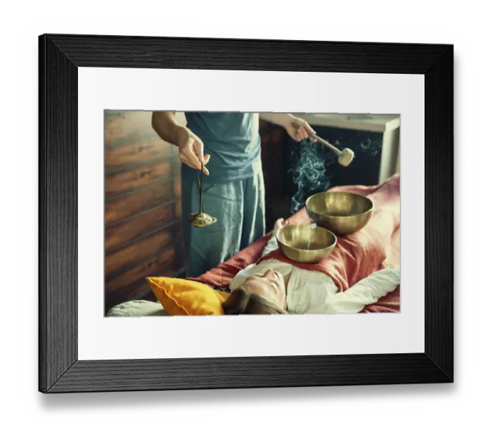 Framed Print : Tibetan singing bowl in sound therapy Framed Print : Tibetan singing bowl in sound therapy
