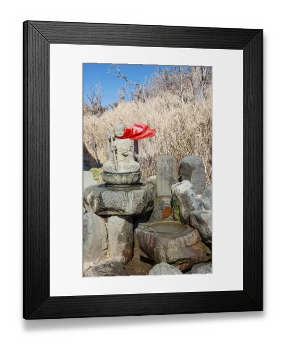 Framed Print : Warm spring water and Buddha statue