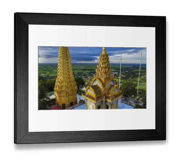 Framed Print : A buddhist temple on a mountain in Cambodia seen from above