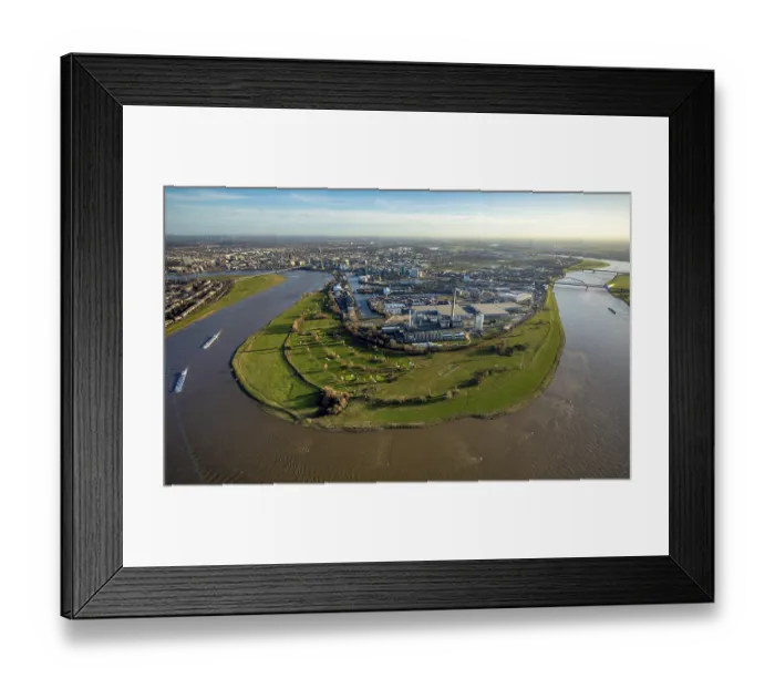 Framed Print : Aerial view, cargo ships, Rhine river