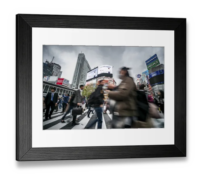 Framed Print : Crowd crossing zebra crossing on a large intersection