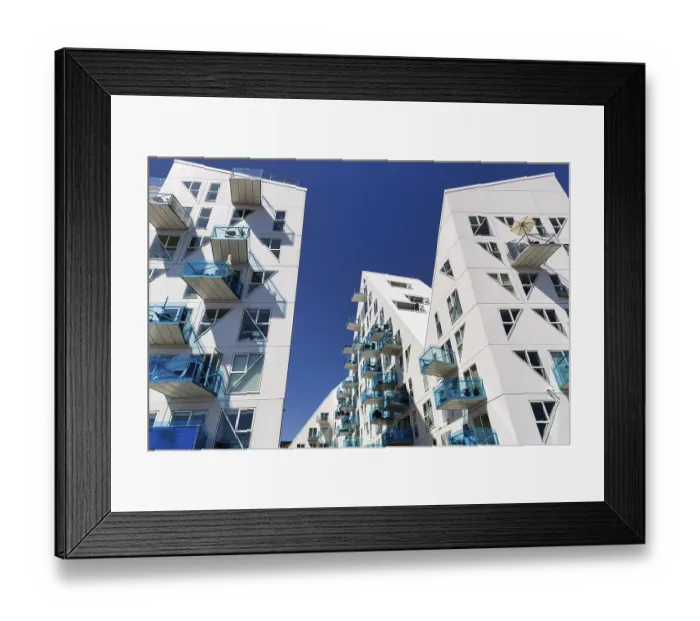 Framed Print : Distinctive white residential complex