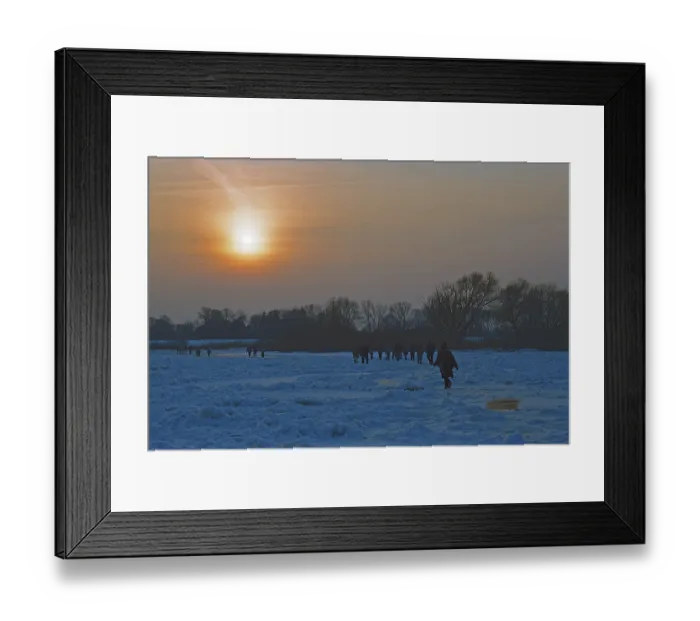Framed Print : People walk across ice rink, sunset Framed Print : People walk across ice rink, sunset