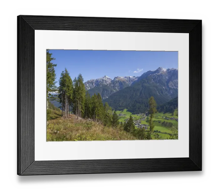 Framed Print : Serles mountain with forest and trees