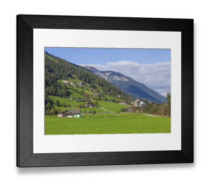 Framed Print : Alm with hay barn and mountains