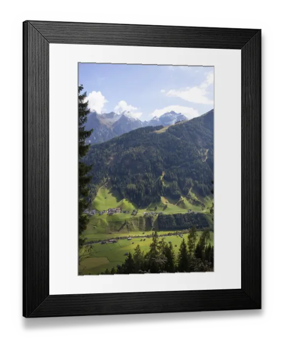 Framed Print : Alm with forest and mountains, Neustift im Stubai Valley