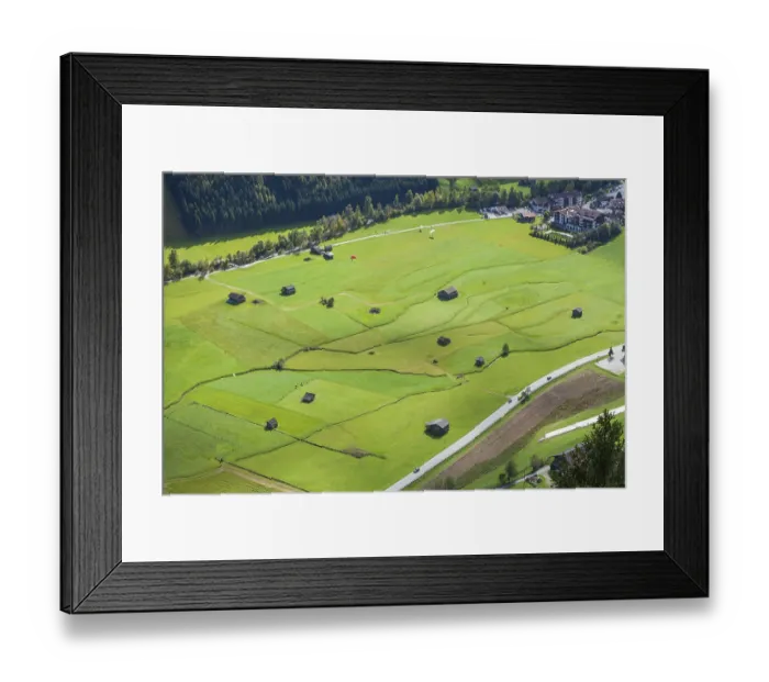 Framed Print : Alm with hay barn and country road