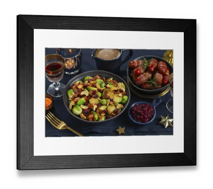 Framed Print : Food, Roasted brussel sprouts with bacon