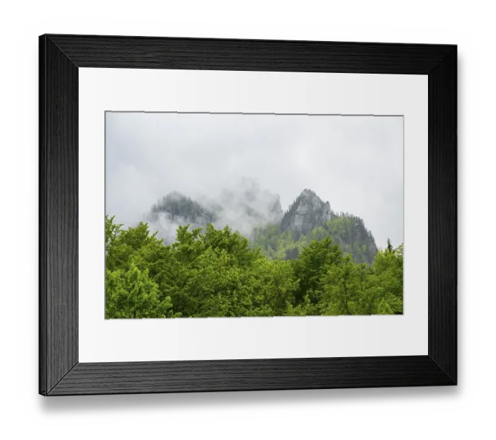 Framed Print : View into the mountains next to Lake Offensee on a rainy day in spring