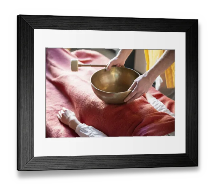 Framed Print : Tibetan singing bowl in sound therapy Framed Print : Tibetan singing bowl in sound therapy