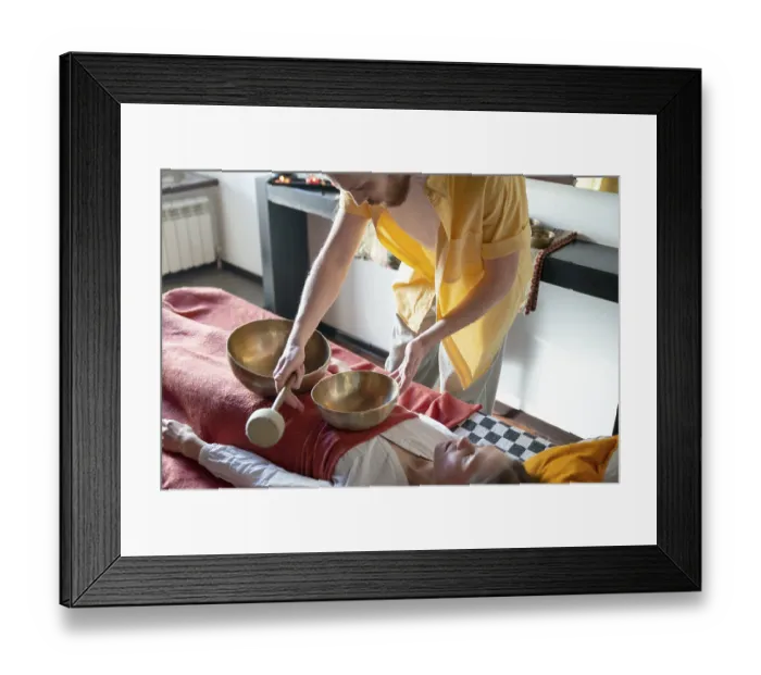 Framed Print : Tibetan singing bowl in sound therapy
