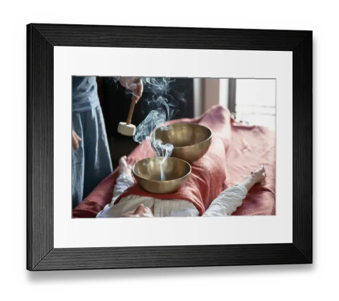 Framed Print : Tibetan singing bowl in sound therapy