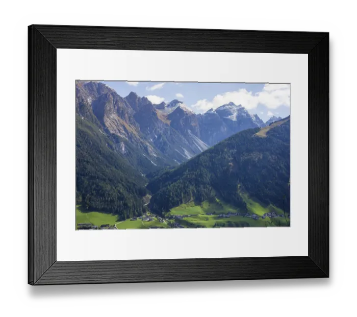 Framed Print : Alm with forest, mountains and Pinnistal