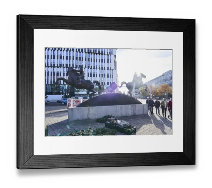 Framed Print : Commemoration of scientific experiments with the statue of the Magdeburg hemispheres in Magdeburg