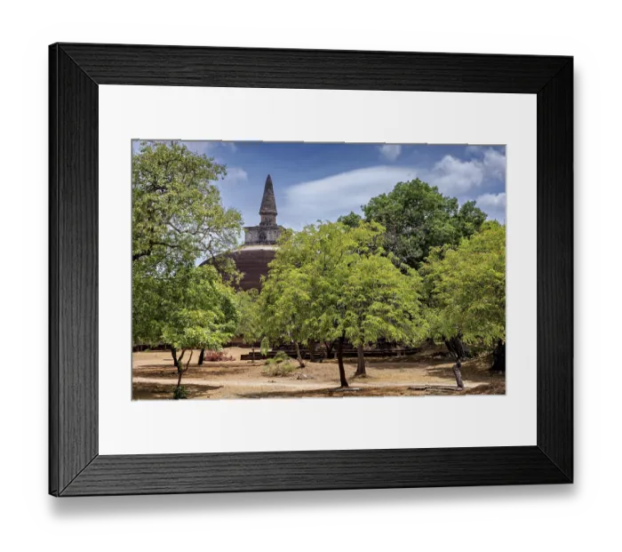 Framed Print : Stupa behind lush green trees on a clear day Framed Print : Stupa behind lush green trees on a clear day