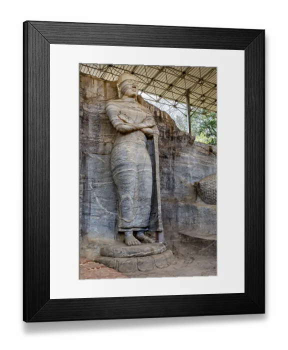 Framed Print : Standing rock statue with detailed texture and ancient appeal under a canopy Framed Print : Standing rock statue with detailed texture and ancient appeal under a canopy