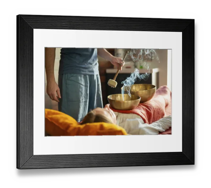 Framed Print : Tibetan singing bowl in sound therapy Framed Print : Tibetan singing bowl in sound therapy