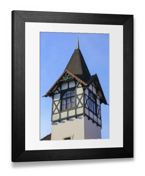Framed Print : Half-timbered tower, historic villa from around 1900 on GuntherstraBe in Waldhausen