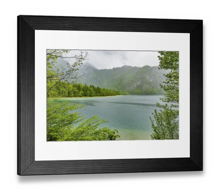 Framed Print : Landscape of Lake Offensee on a rainy day in spring Framed Print : Landscape of Lake Offensee on a rainy day in spring